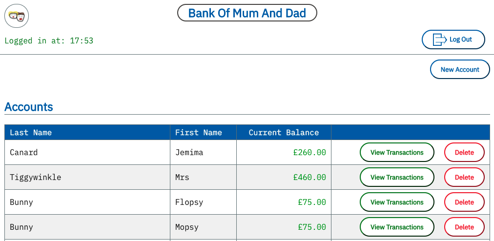 screenshot of bank of mum and dad project