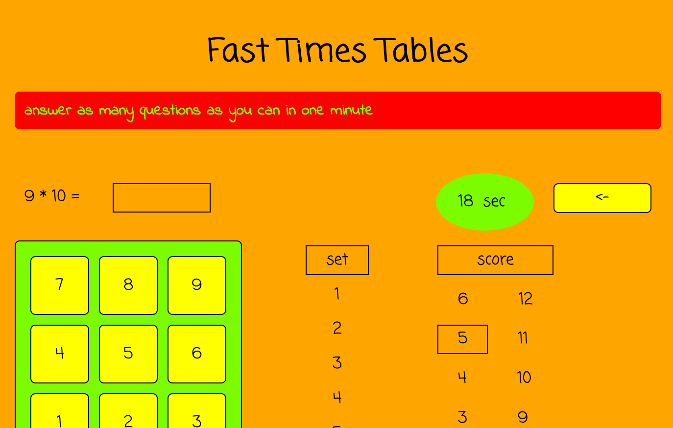 screenshot of fast times tables project