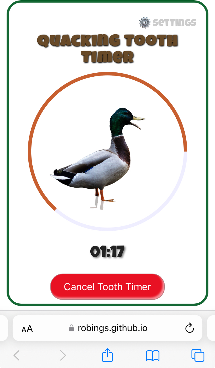 screenshot of quacking tooth timer project